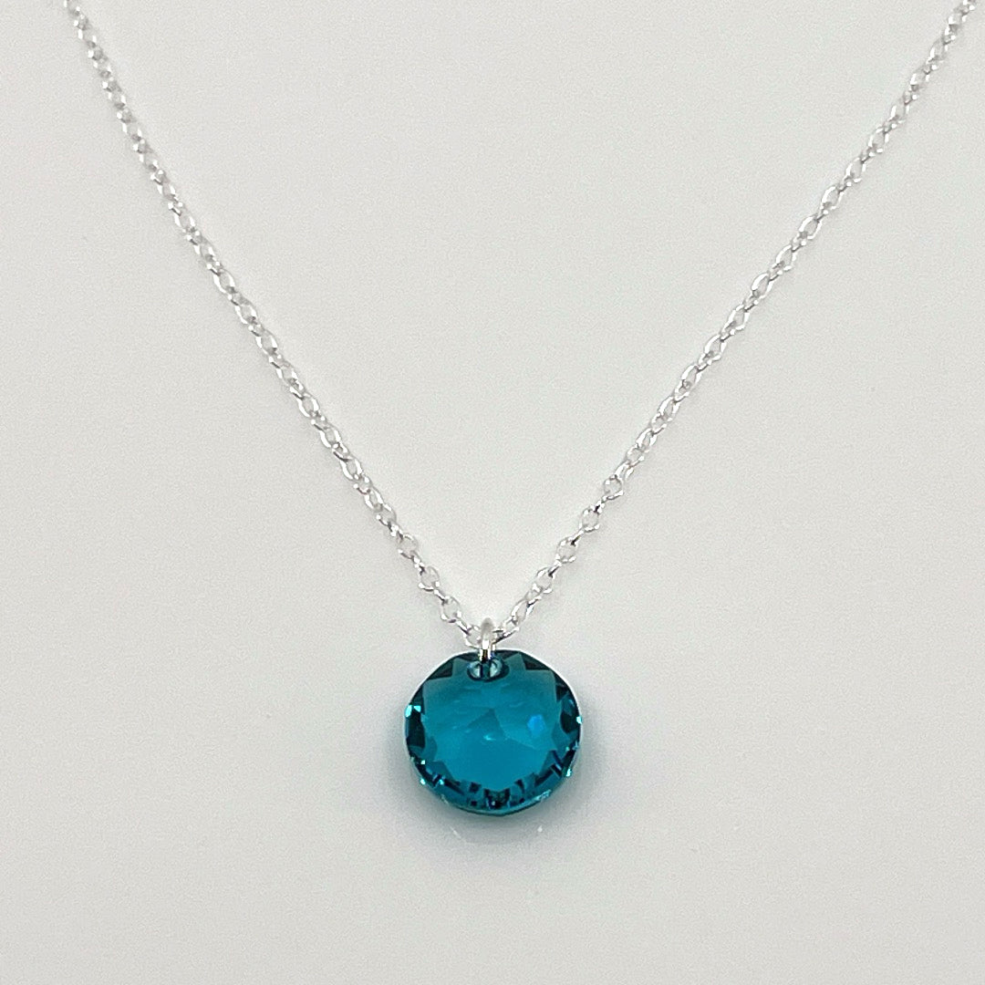 December Blue Zircon Birthstone Crystal Sterling Silver Necklace