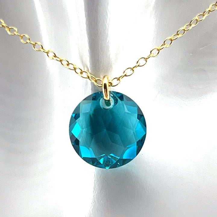 Aqlaperlis Jewellery: December  Blue Zircon Birthstone Crystal Necklace Gold Vermeil