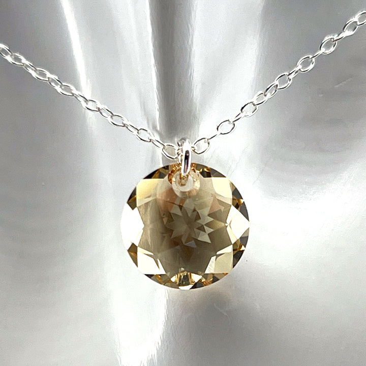 November Topaz Birthstone Crystal Sterling Silver Necklace