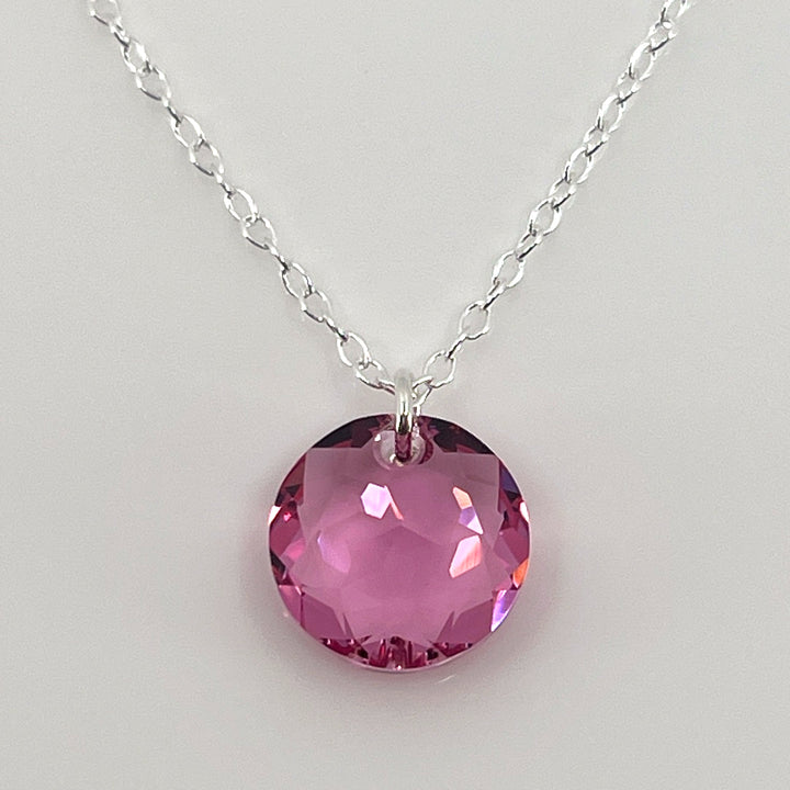 Aqlaperlis Jewellery: October Rose Birthstone Crystal Necklace Sterling Silver