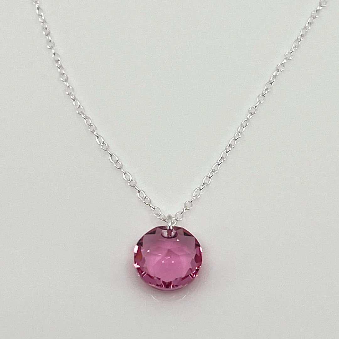 Aqlaperlis Jewellery: October Rose Birthstone Crystal Necklace Sterling Silver
