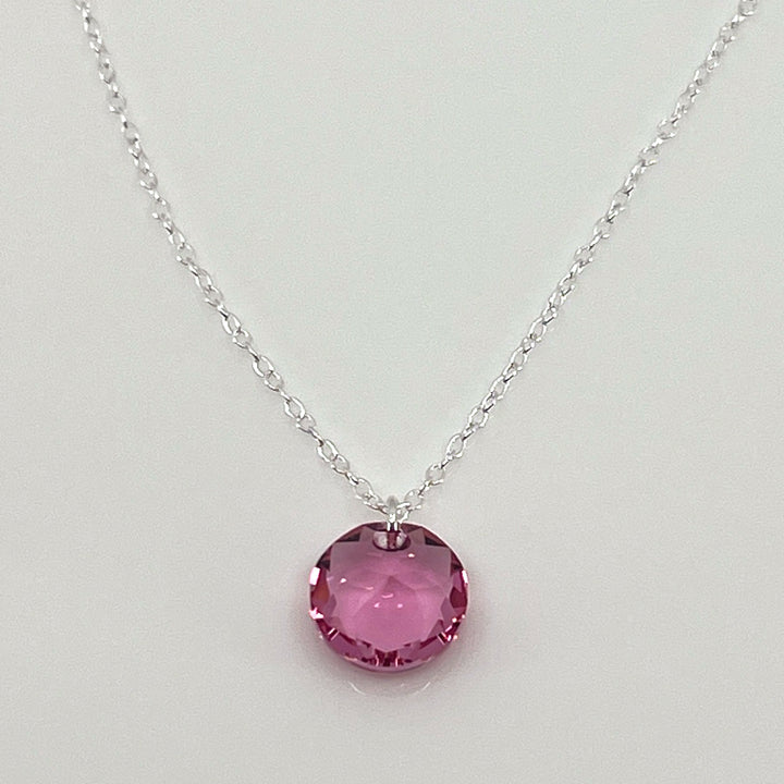 Aqlaperlis Jewellery: October Rose Birthstone Crystal Necklace Sterling Silver