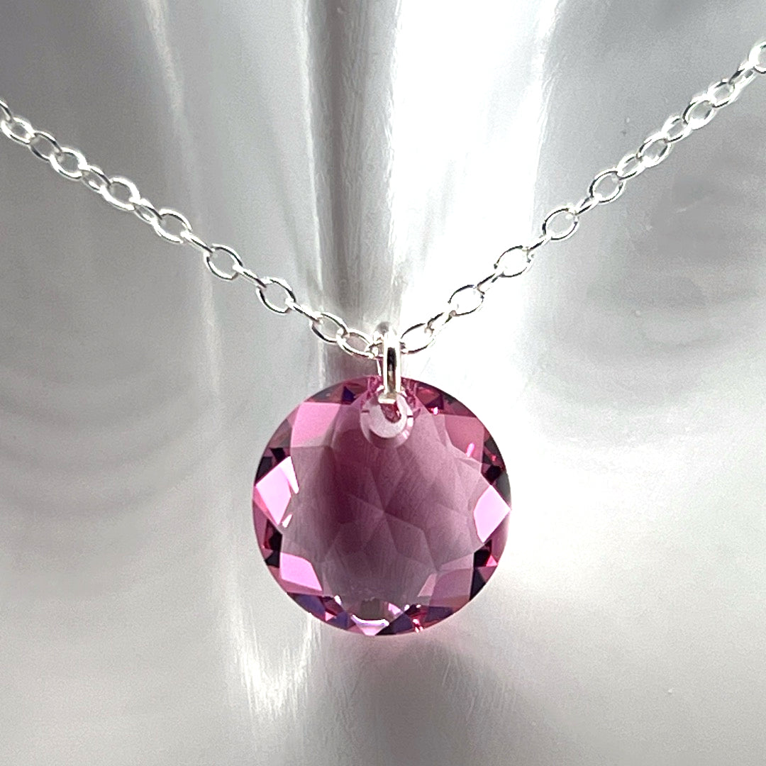 Aqlaperlis Jewellery: October Rose Birthstone Crystal Necklace Sterling Silver