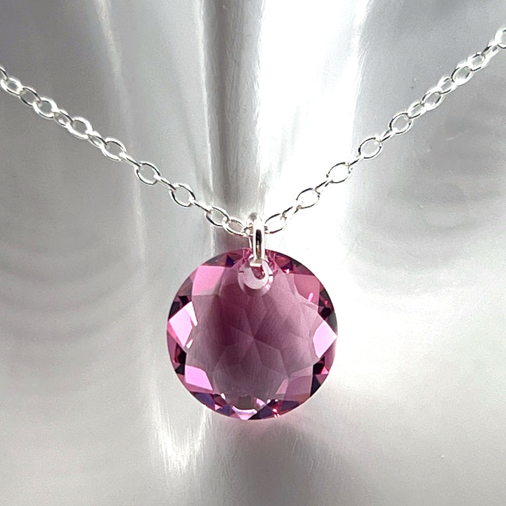 Aqlaperlis Jewellery: October Rose Birthstone Crystal Necklace Sterling Silver