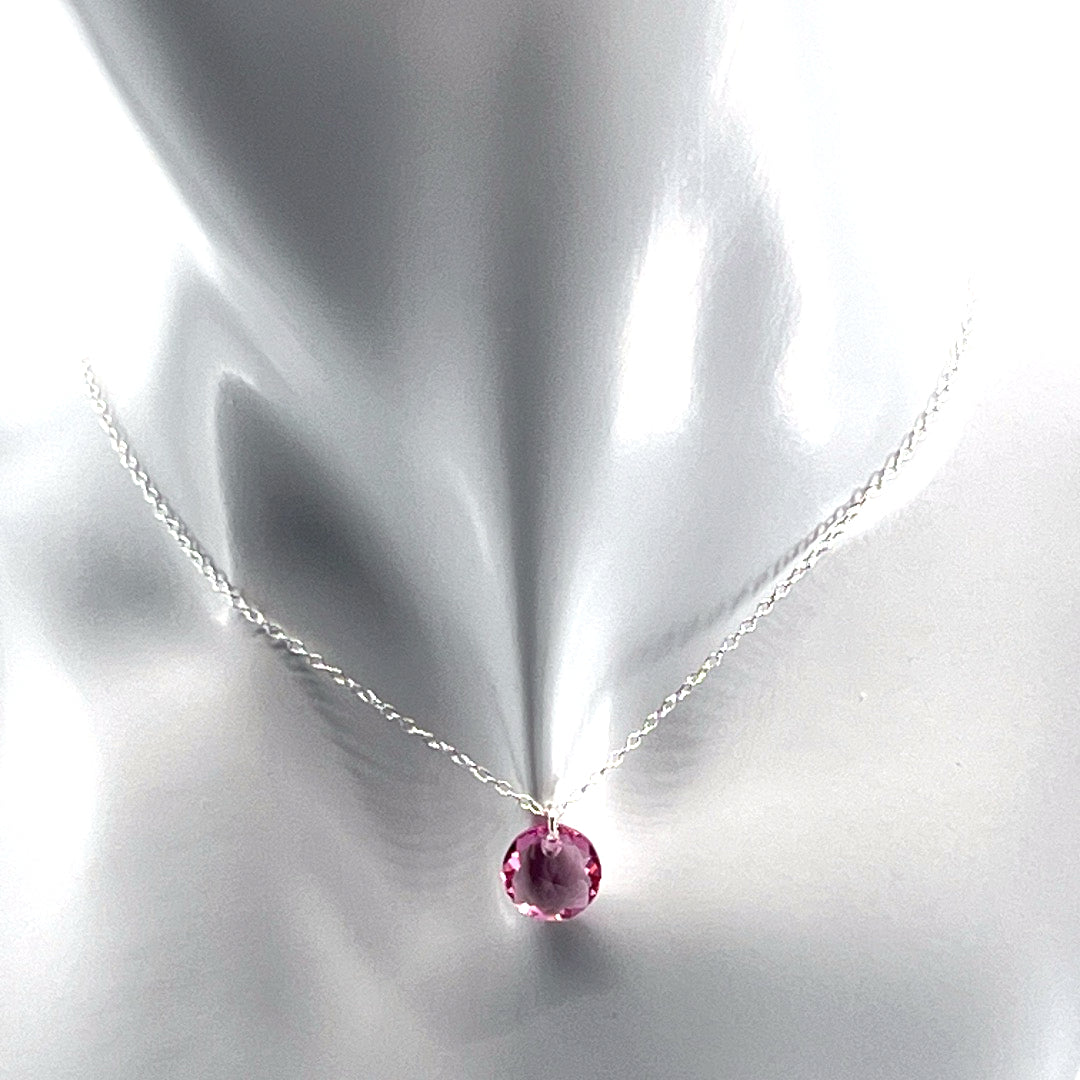 Aqlaperlis Jewellery: October Rose Birthstone Crystal Necklace Sterling Silver