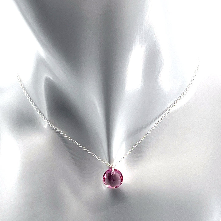 Aqlaperlis Jewellery: October Rose Birthstone Crystal Necklace Sterling Silver