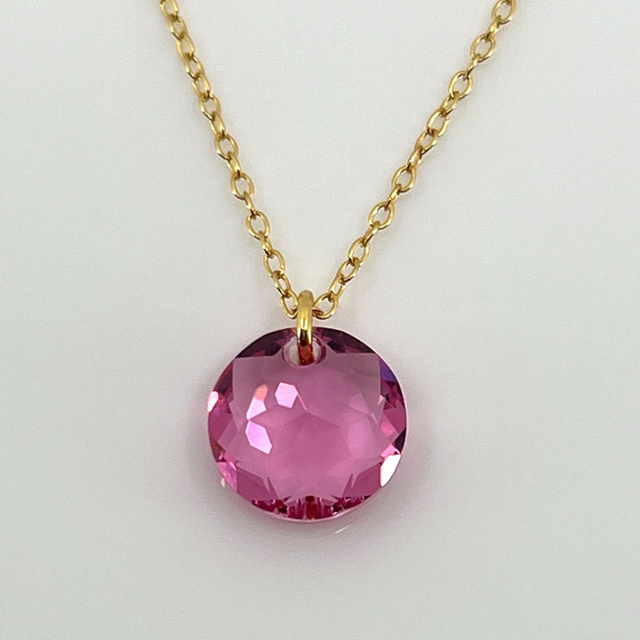 Aqlaperlis Jewellery: October Rose Birthstone Crystal Necklace Gold Vermeil