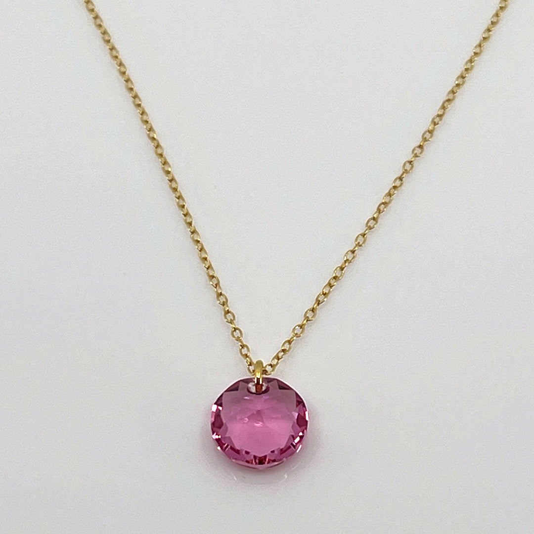 Aqlaperlis Jewellery: October Rose Birthstone Crystal Necklace Gold Vermeil