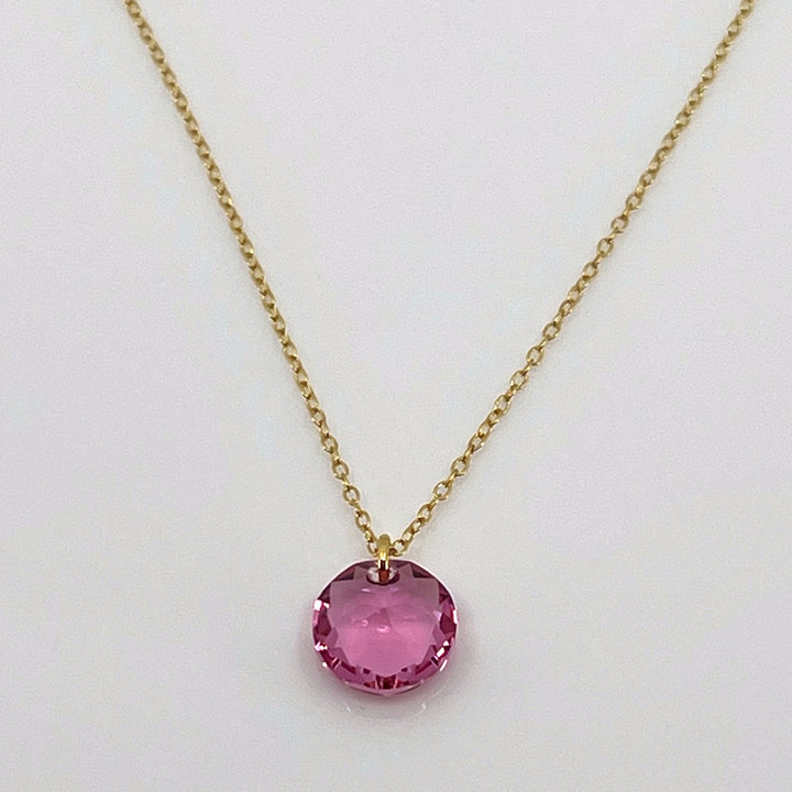 Aqlaperlis Jewellery: October Rose Birthstone Crystal Necklace Gold Vermeil