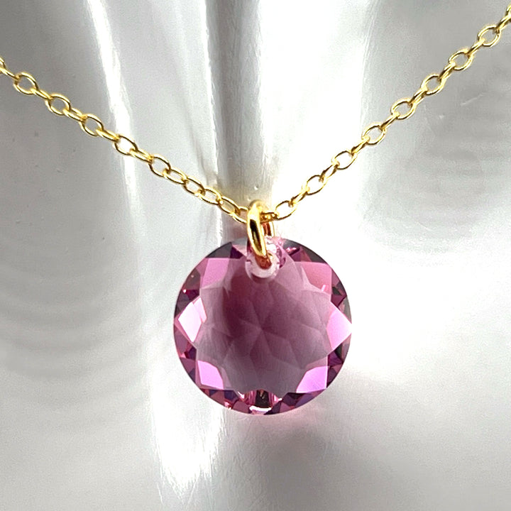 October Rose Birthstone Crystal Gold Vermeil Necklace