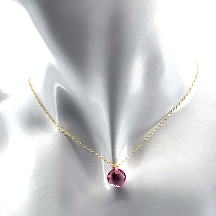 Aqlaperlis Jewellery: October Rose Birthstone Crystal Necklace Gold Vermeil
