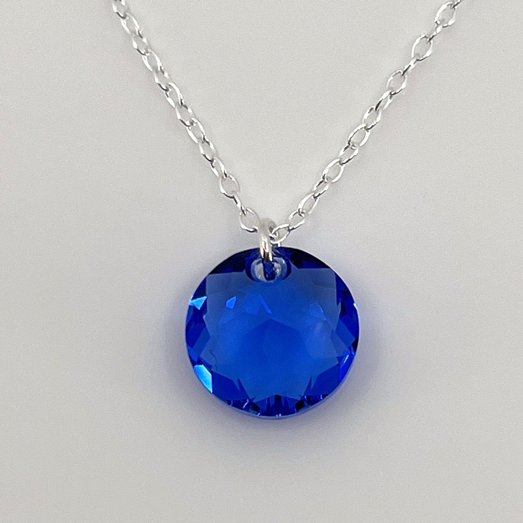 Aqlaperlis Jewellery: September Sapphire Birthstone Crystal Necklace Sterling Silver