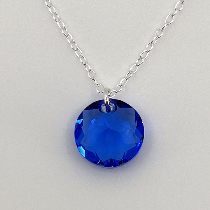 Aqlaperlis Jewellery: September Sapphire Birthstone Crystal Necklace Sterling Silver