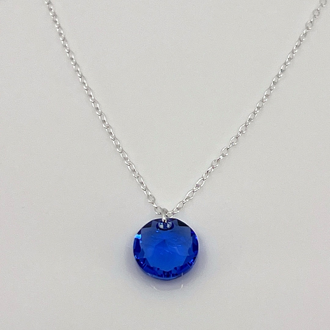 Aqlaperlis Jewellery: September Sapphire Birthstone Crystal Necklace Sterling Silver