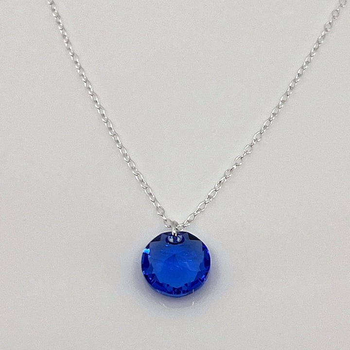 Aqlaperlis Jewellery: September Sapphire Birthstone Crystal Necklace Sterling Silver