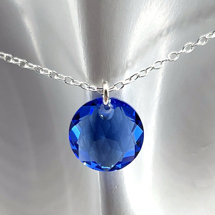 September Sapphire Birthstone Crystal Sterling Silver Necklace