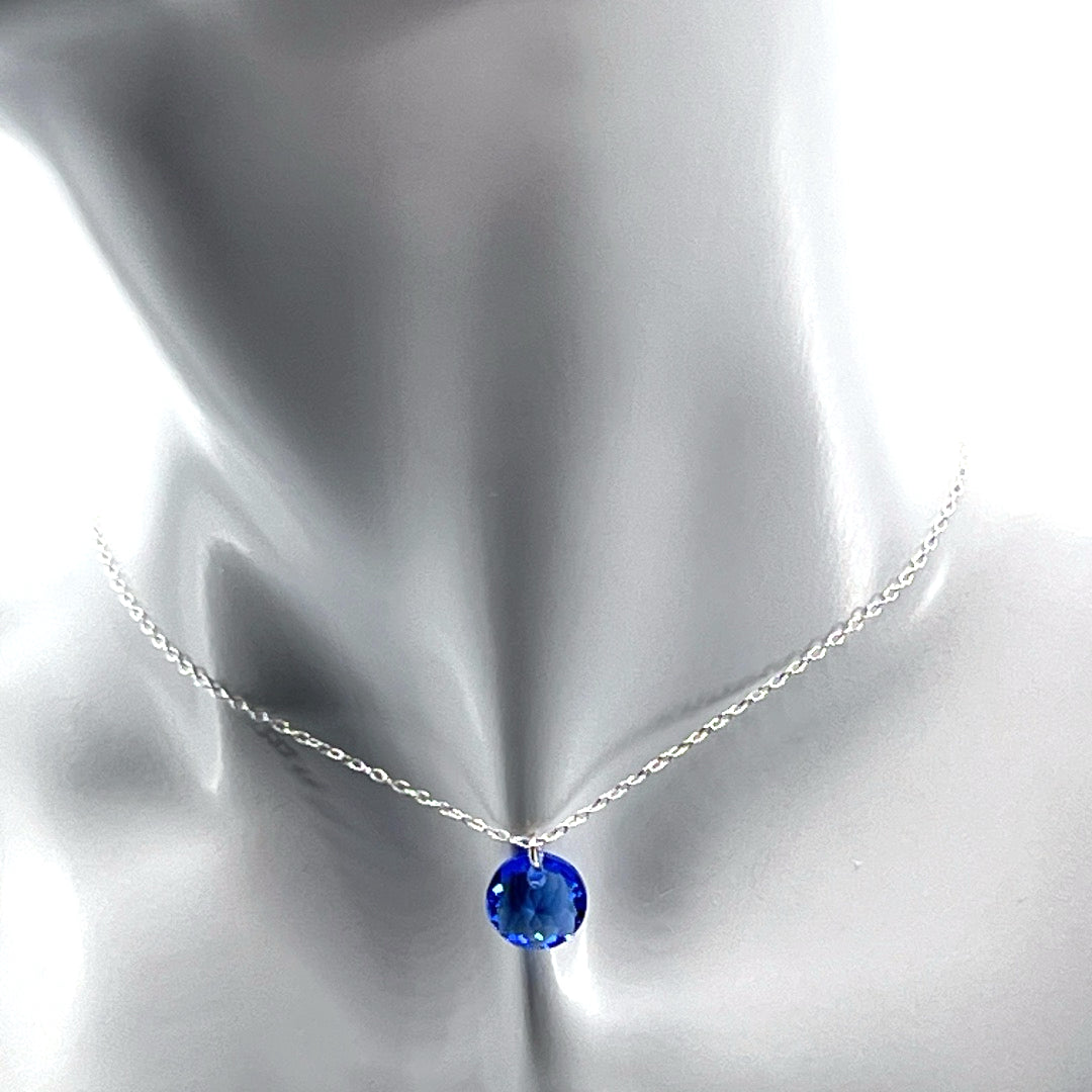Aqlaperlis Jewellery: September Sapphire Birthstone Crystal Necklace Sterling Silver