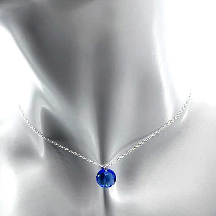 Aqlaperlis Jewellery: September Sapphire Birthstone Crystal Necklace Sterling Silver