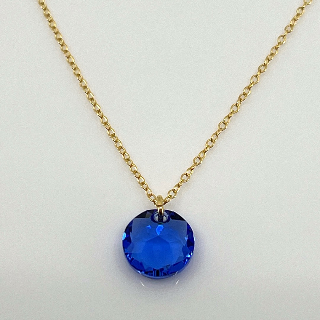 Aqlaperlis Jewellery: September Sapphire Birthstone Crystal Necklace Gold Vermeil