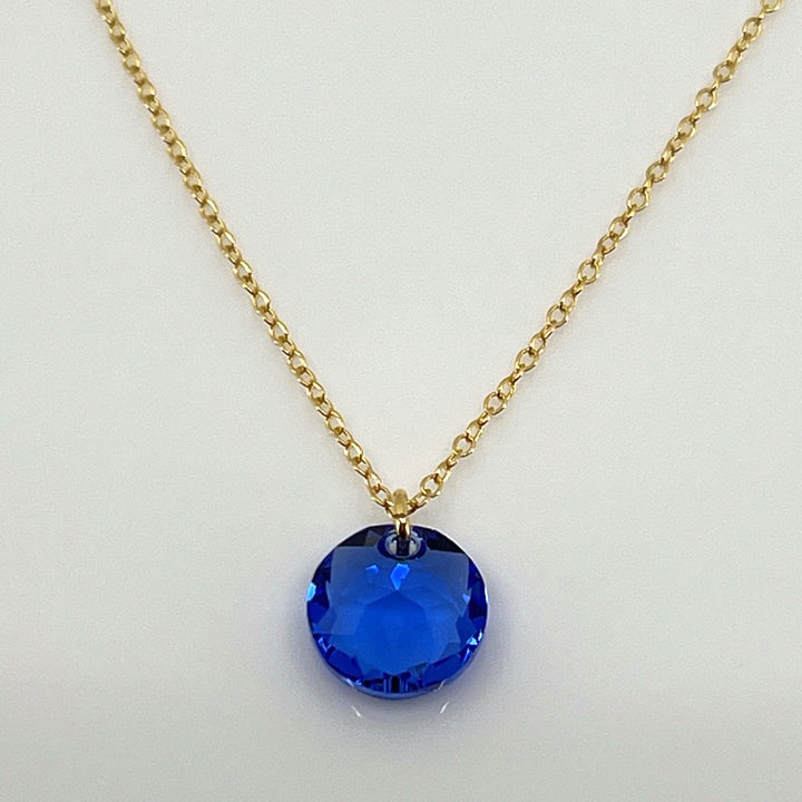 Aqlaperlis Jewellery: September Sapphire Birthstone Crystal Necklace Gold Vermeil