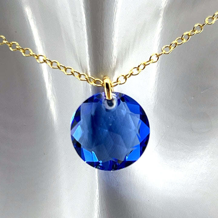 September Sapphire Birthstone Crystal Gold Vermeil Necklace