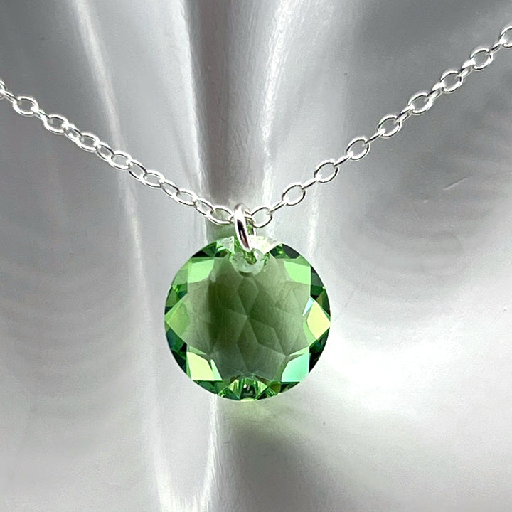 August Peridot Birthstone Crystal Sterling Silver Necklace