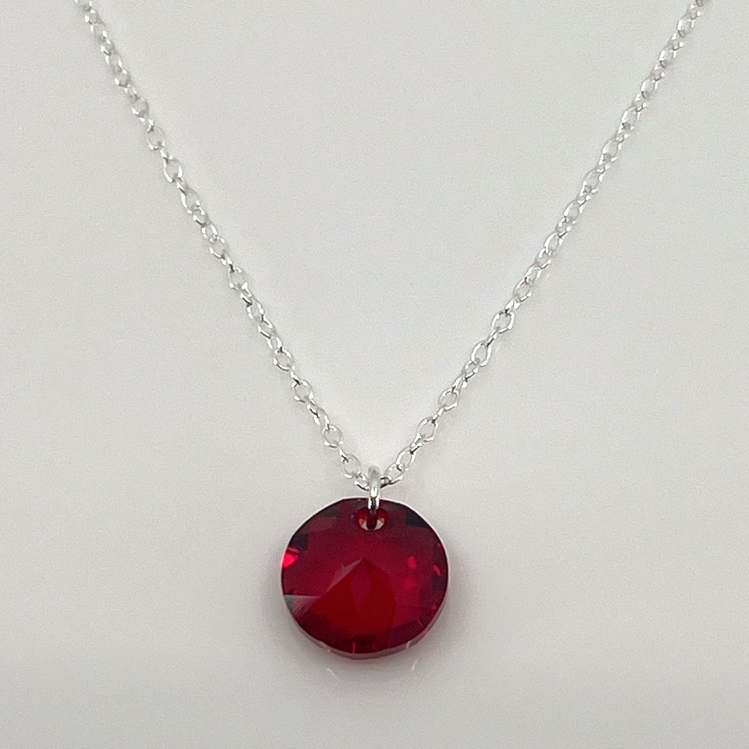 Aqlaperlis Jewellery: July Ruby Birthstone Crystal Necklace Sterling Silver