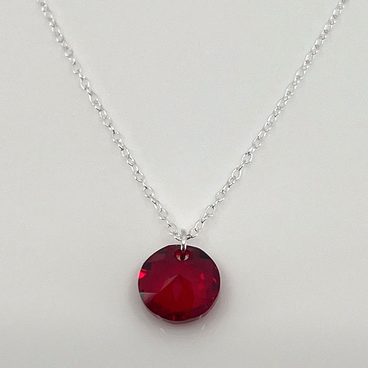 Aqlaperlis Jewellery: July Ruby Birthstone Crystal Necklace Sterling Silver