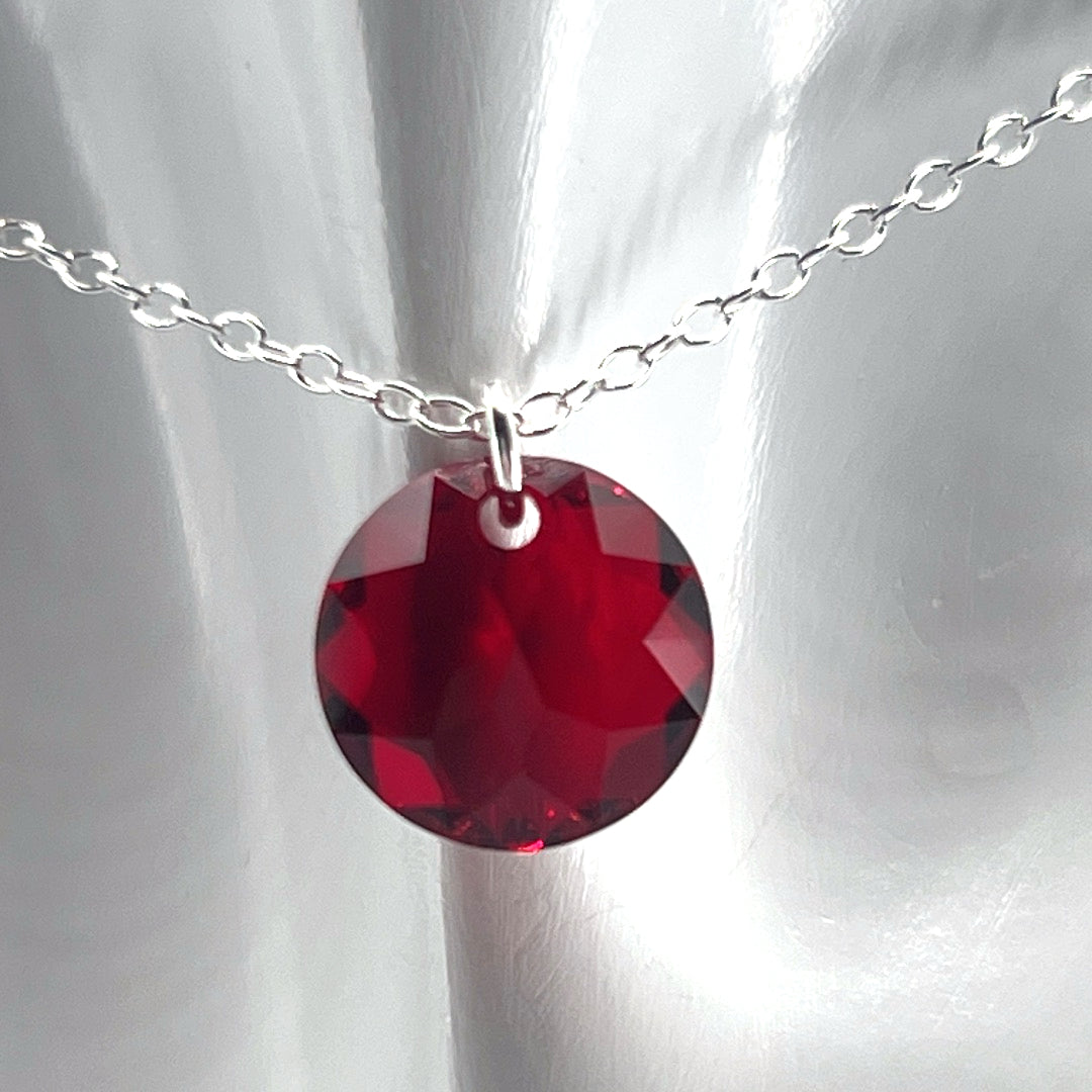 Aqlaperlis Jewellery: July Ruby Birthstone Crystal Necklace Sterling Silver