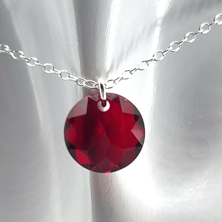 Aqlaperlis Jewellery: July Ruby Birthstone Crystal Necklace Sterling Silver