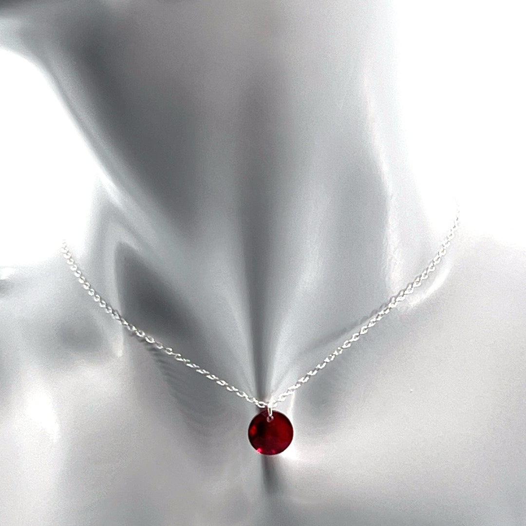 Aqlaperlis Jewellery: July Ruby Birthstone Crystal Necklace Sterling Silver