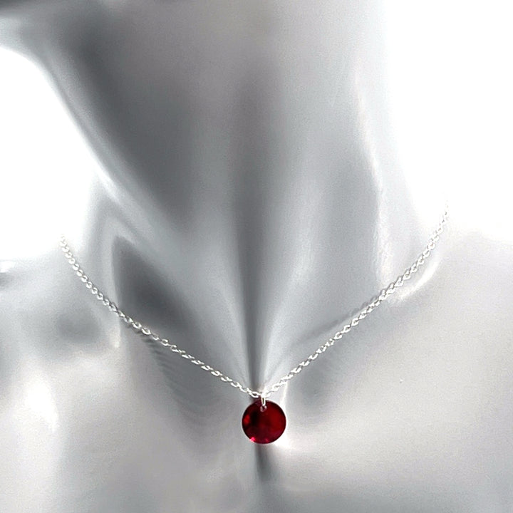 Aqlaperlis Jewellery: July Ruby Birthstone Crystal Necklace Sterling Silver