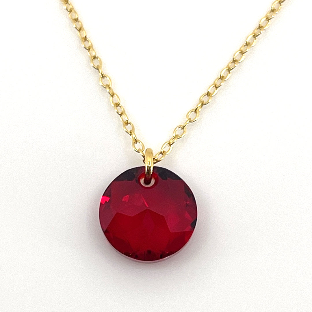 Aqlaperlis Jewellery: July Ruby Birthstone Crystal Necklace Gold Vermeil