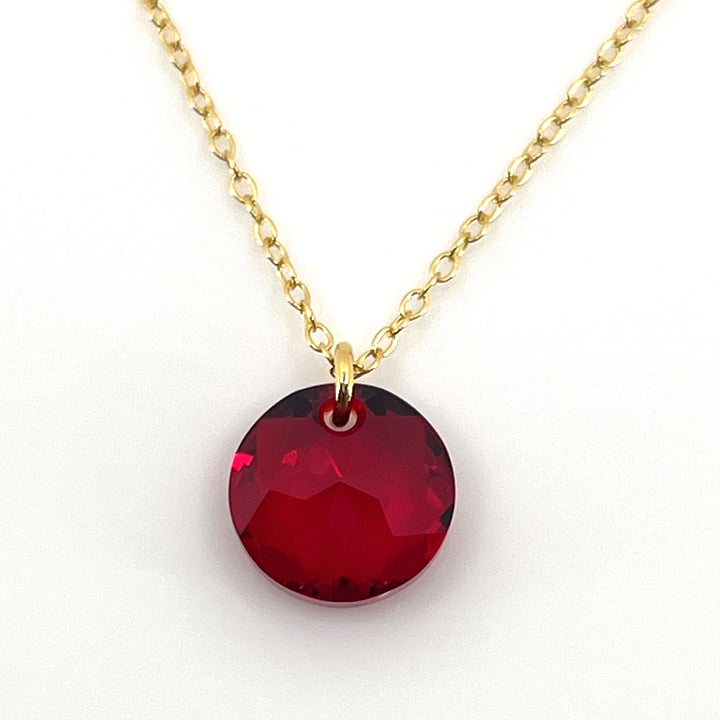 Aqlaperlis Jewellery: July Ruby Birthstone Crystal Necklace Gold Vermeil