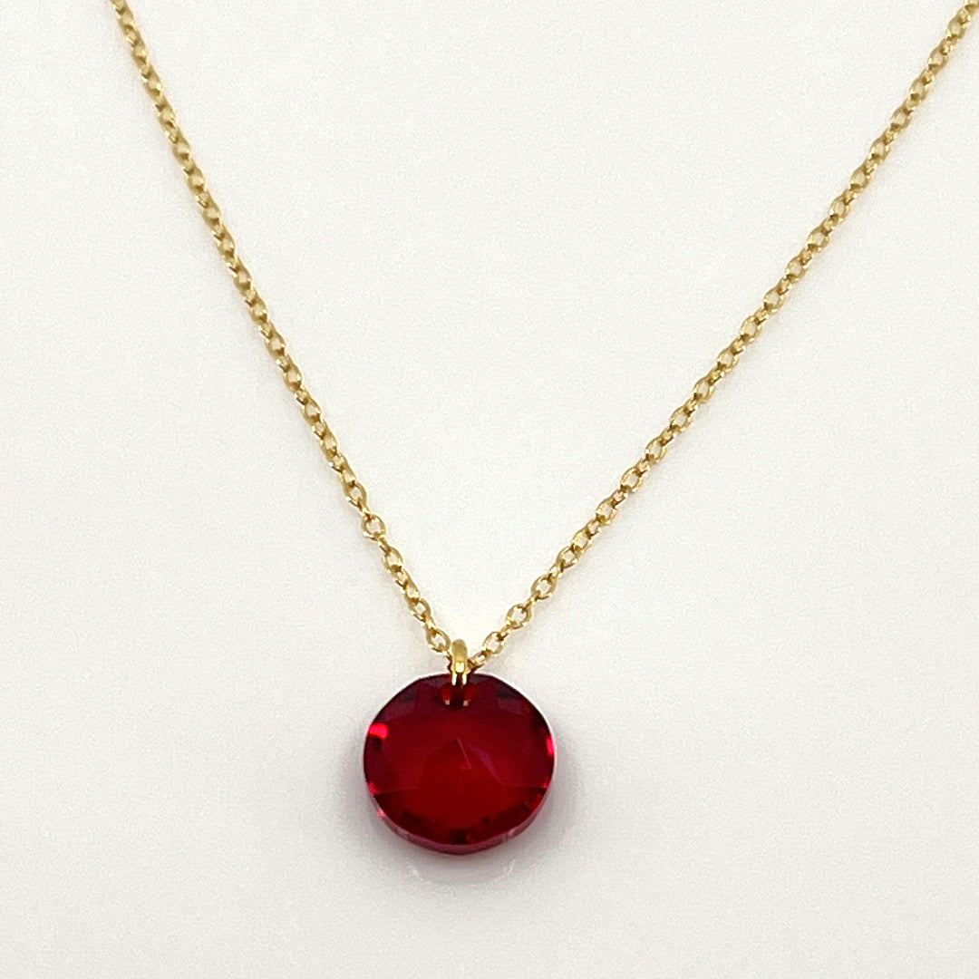 Aqlaperlis Jewellery: July Ruby Birthstone Crystal Necklace Gold Vermeil