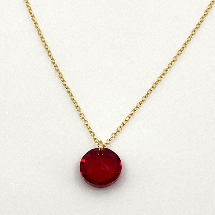 Aqlaperlis Jewellery: July Ruby Birthstone Crystal Necklace Gold Vermeil