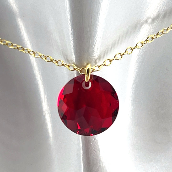 July Ruby Birthstone Crystal Gold Vermeil Necklace