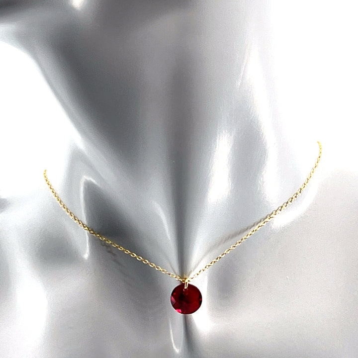 Aqlaperlis Jewellery: July Ruby Birthstone Crystal Necklace Gold Vermeil