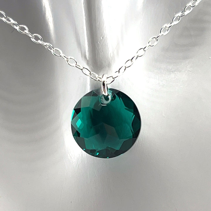 May Emerald Birthstone Crystal Sterling Silver Necklace