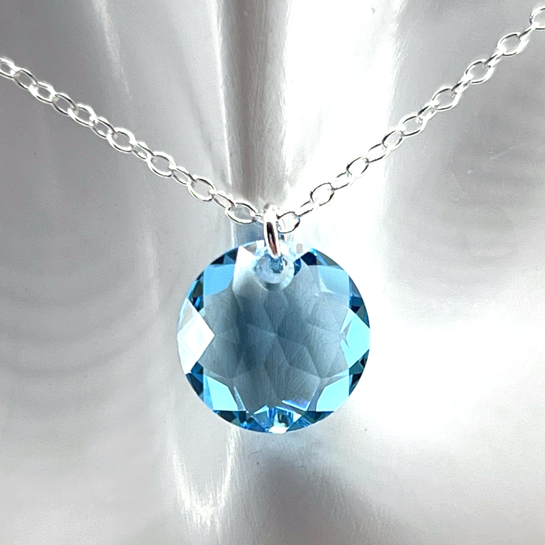 Aqlaperlis Jewellery: March Aquamarine Birthstone Crystal Necklace Sterling Silver