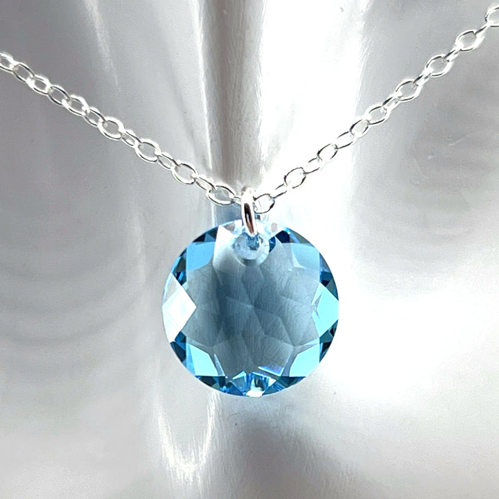 Aqlaperlis Jewellery: March Aquamarine Birthstone Crystal Necklace Sterling Silver