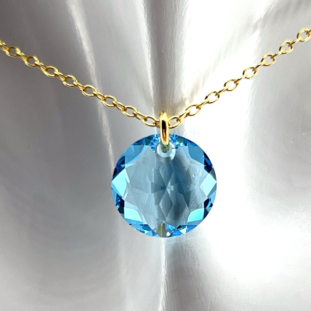 Aqlaperlis Jewellery: March Aquamarine Birthstone Crystal Necklace Gold Vermeil