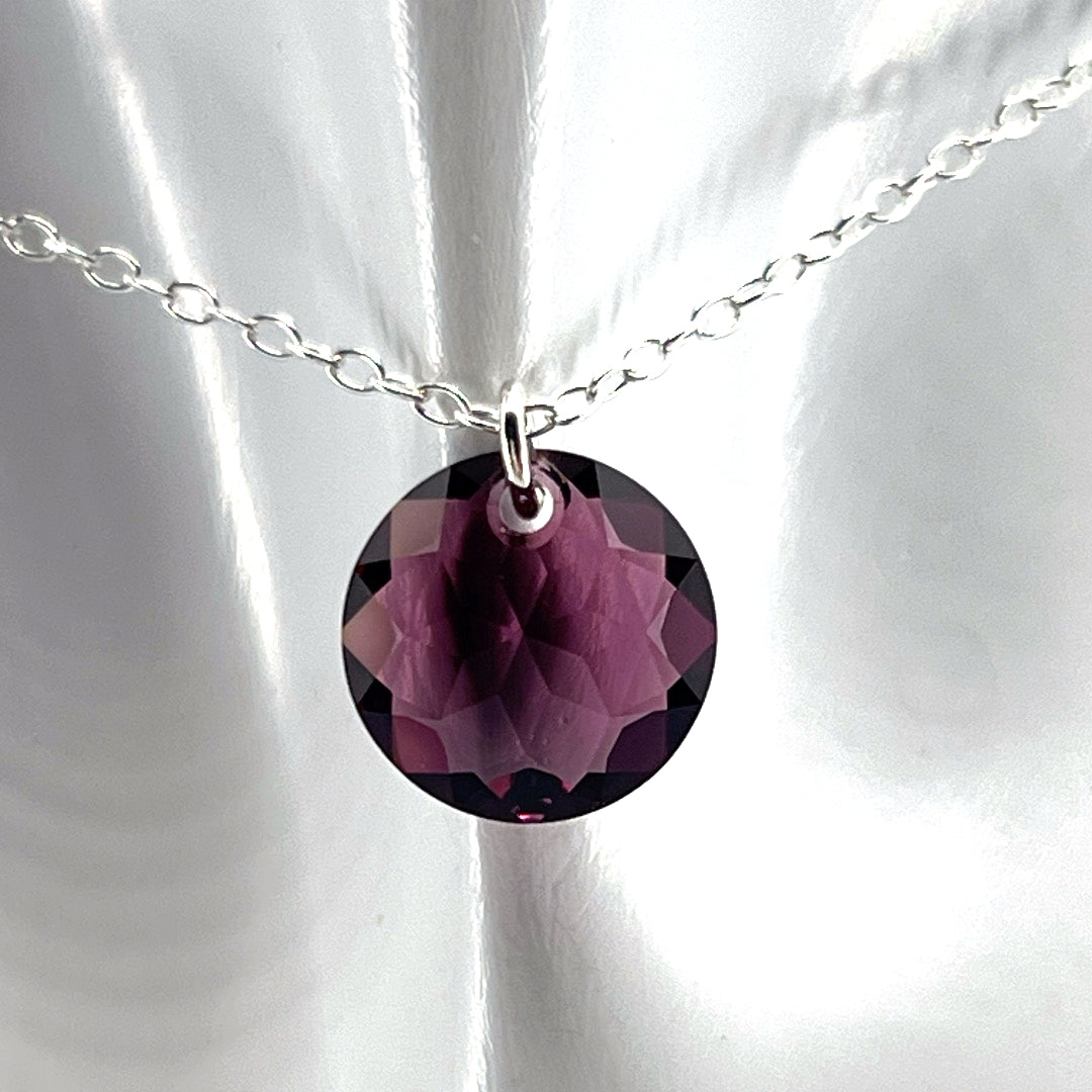 Aqlaperlis Jewellery: February Amethyst Birthstone Crystal Necklace Sterling Silver