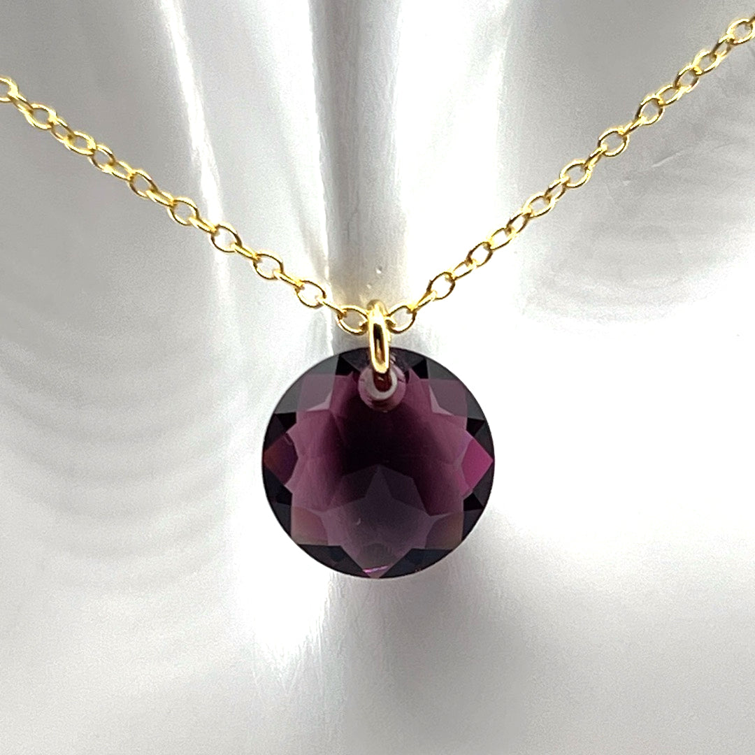 Aqlaperlis Jewellery: February Amethyst Birthstone Crystal Necklace Gold Vermeil