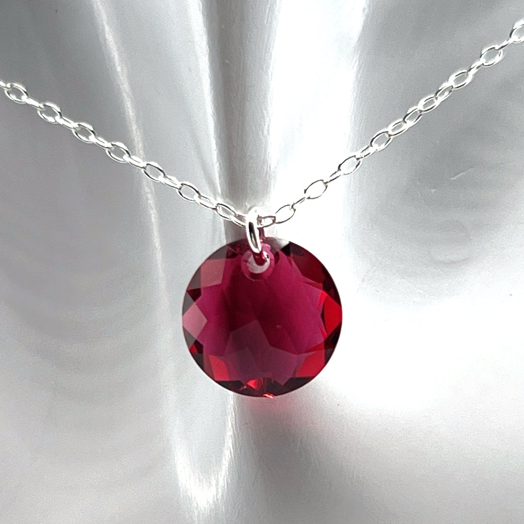 Aqlaperlis Jewellery: January Garnet Birthstone Crystal Necklace Sterling Silver