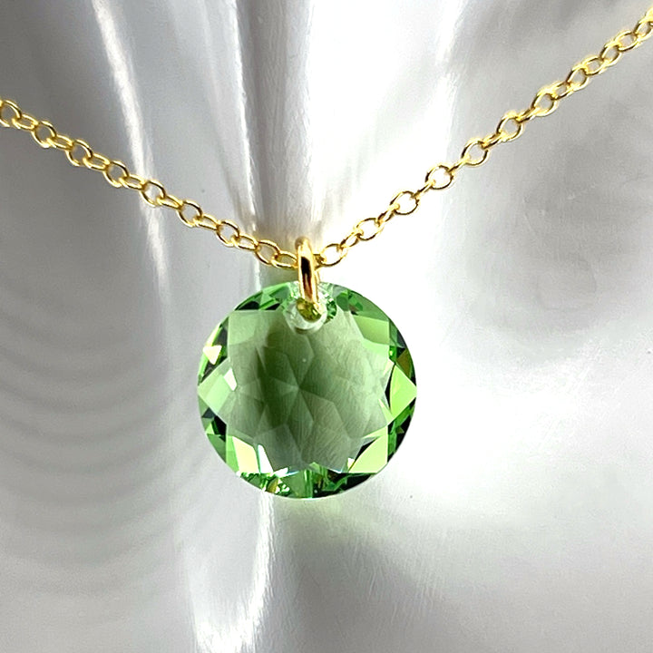August Peridot Birthstone Crystal Gold Vermeil Necklace
