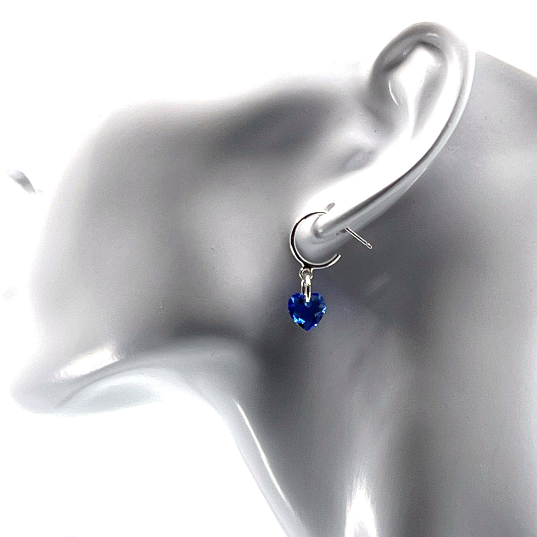 AQLAPERLIS JEWELLERY Sapphire Blue Crystal Heart Hoop Earrings