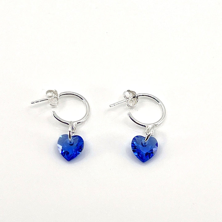 AQLAPERLIS JEWELLERY Sapphire Blue Crystal Heart Hoop Earrings