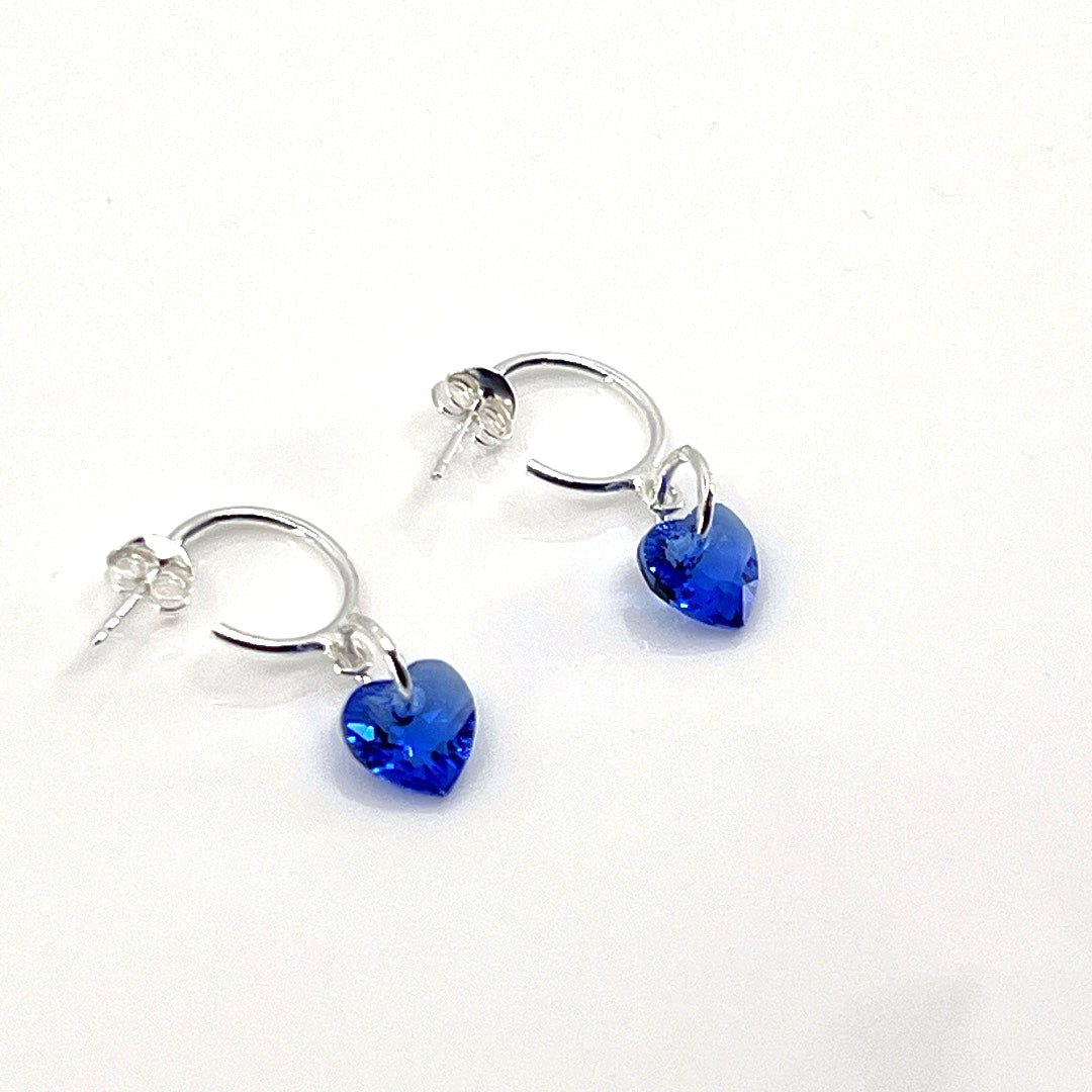 AQLAPERLIS JEWELLERY Sapphire Blue Crystal Heart Hoop Earrings