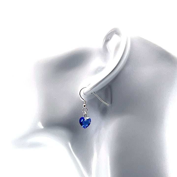 AQLAPERLIS JEWELLERY Sapphire Blue Crystal Heart Wires Earrings